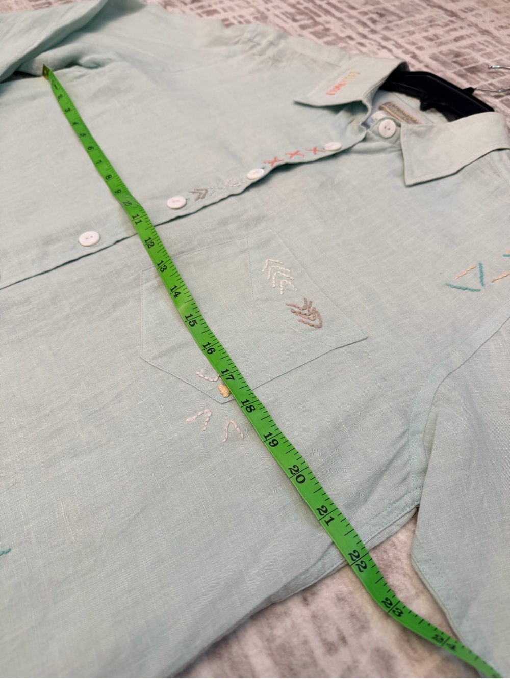 Coldwater Creek 100% Linen Embroidered Button Down Shirt Mint Green L - Picture 14 of 14